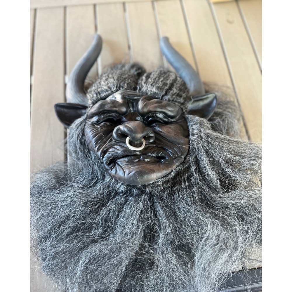 Minotaur Bull Monster Latex Mask Realistic Horns Hair Halloween Cosplay Prop